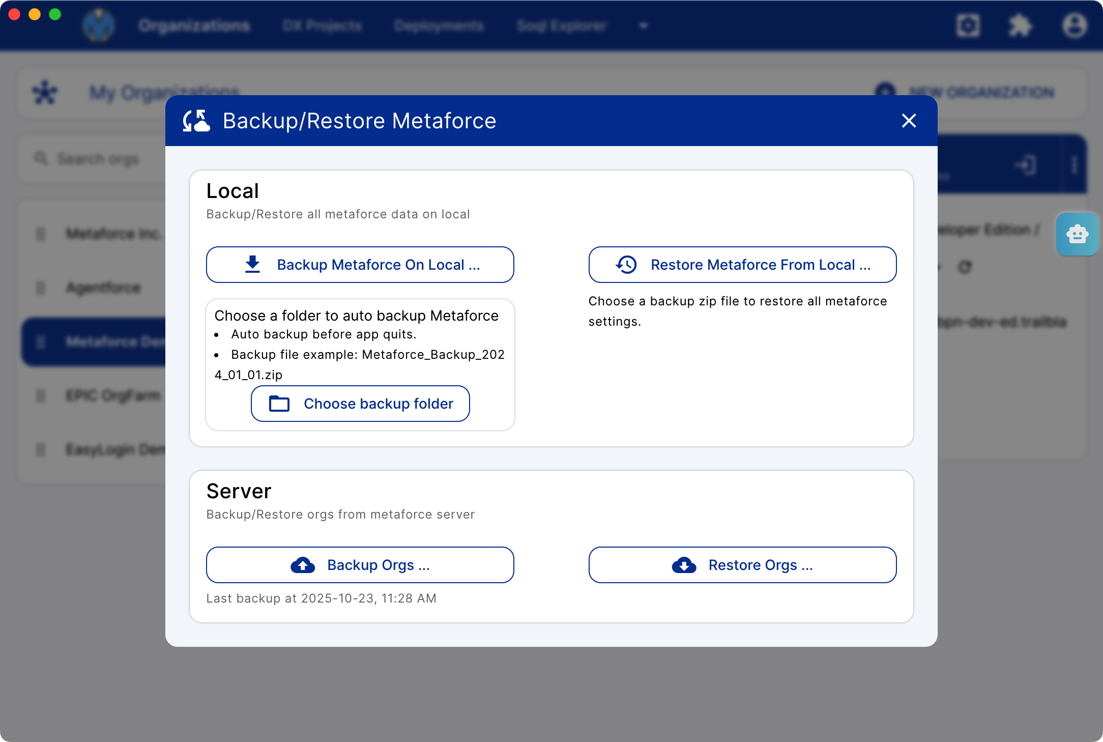 metaforce backup