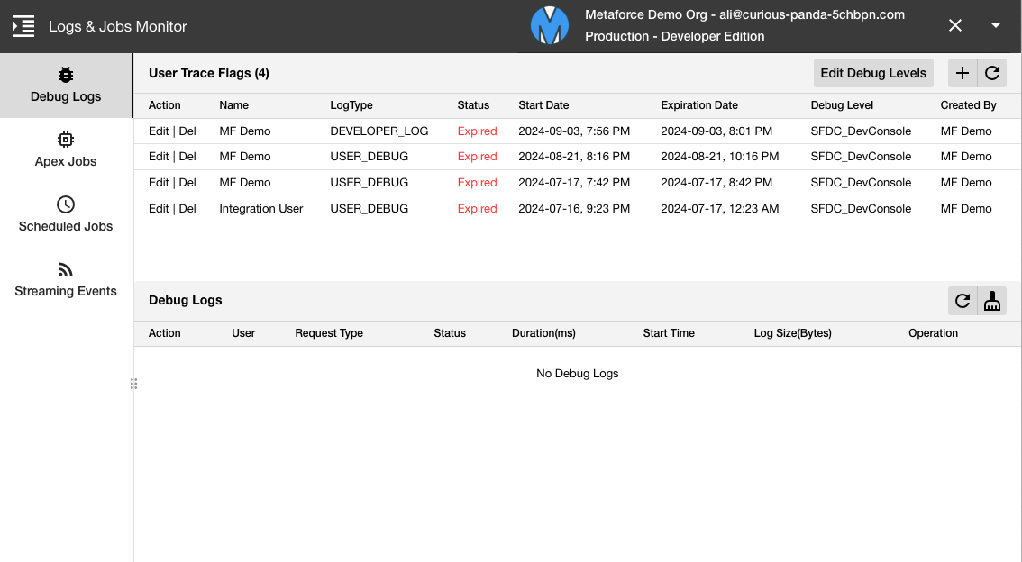 debug logs
