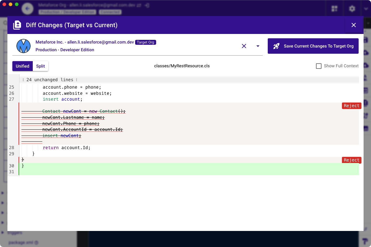 project code diff